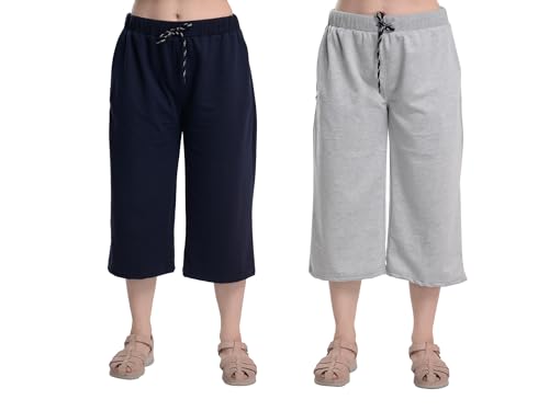 Image of Women's Cotton Plain Capri Pants, Loose Yoga Pants, Nightwear for Women