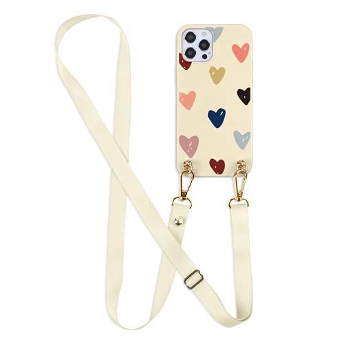 ZhuoFan Funda con Cuerda para Apple iPhone SE 2020/8 /7/SE 2022-4.7 Pulgadas Fundas de Silicona AntiChoque Suave TPU, con Ajustable Colgante Collar Correa Lindo Patrón Carcasa para iPhone 7, Amor