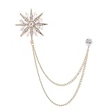 Rhinestone Snowflower Flower Brooch Laple Pin for Women Men Chain Tassel Dangling Sparkle Crystal Star Wedding Party Dress Suit Shirt Tuxedo Corsage Clothes Accessories Brooches Pins Dainty Christmas Jewelry (Gold)