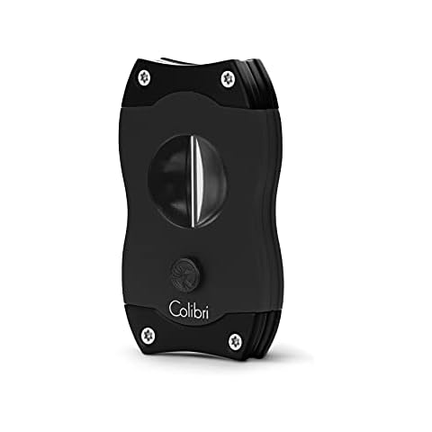Colibri V-Cut Cigar Cutter| Black |Spring Loaded Release - Deep 7mm V Cut - Up-to 60+ Ring Gauge Cigars - Ergonomic Design Cover