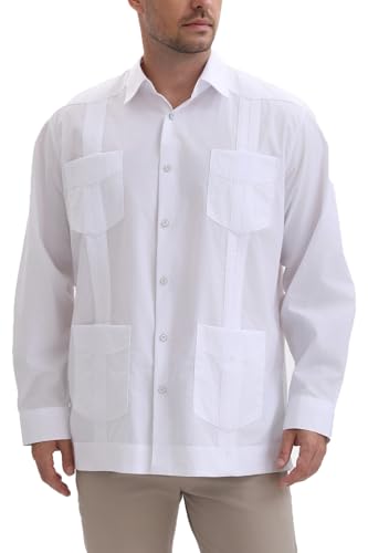 Mens Snap Shirts, Guayabera Shirts for Men Long Sleeve Guayabera Shirts