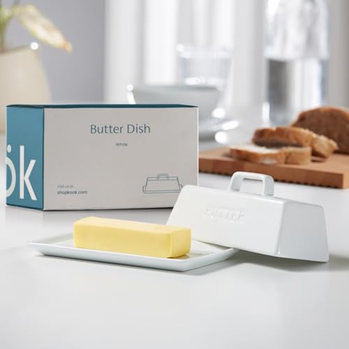 Kook Ceramic Butter Dish with Lid, Countertop, Dishes, Tray, White - Image 4