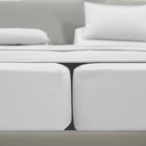 Image of Elegant Comfort Luxurious 1500 Premium Hotel Quality Microfiber Three Line Embroidered Softest 5-Piece Bed Sheet Set, Wrinkle and Fade Resistant, Split King, White