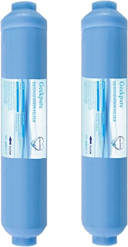 Geekpure 10 inch Inline Deionization DI Replacement Water Filter Cartridge TDS Down to 0 for RO System -1/4”-Pack of 2