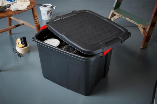 Heavy Duty Large Storage Box, 42L, Lockable, Indoor/Outdoor, Clip Lock, Black with Red Handles – Image 5