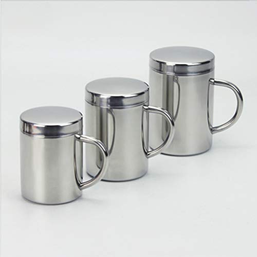 BESTONZON Taza de acero inoxidable con tapa aislante con asa para té, taza de café con doble capa calentador, acero… - Imagen 4