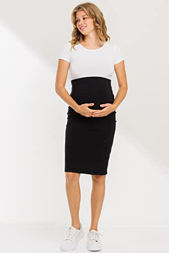 My Bump Women's Comfort Stretch High Waisted Tummy Control Midi Maternity Pencil Skirt Made In Usa(Black Actv, M) #TOP3