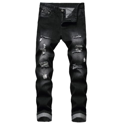 Men's Denim Pants Mid Rise Jeans Straight Leg Western Casual Winter Pocket Summer Ripped Denim Pant