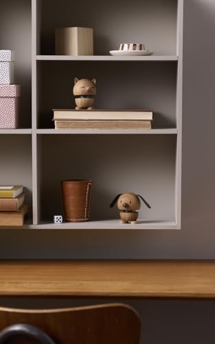 Hoptimist Tier, Hund, Holzdeko, Wackelfigur & Glücksbringer aus Holz, Skandinavisch, Deko Wohnzimmer, Büro & Schreibtisch, Tolle Kleine Geschenke, 5,5 x 5,9 x 7,3 cm, Small, Oak