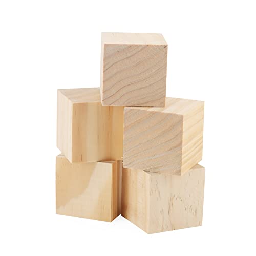 LEXININ 60 PCS 2 Inch Small Wooden Cubes, Natural Unfinished Wood Blocks, Blank Square Wood Cubes for Crafts, DIY Projects