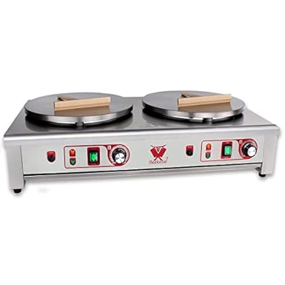 Beeketal 'BC40-2' Gastro Doppel Crepes Maker mit 2x Ø 400 mm Gusseisen Crepesplatten, 50-300 °C einstellbar, Platten separat regelbar, Profi Crepiere im Edelstahl Gehäuse mit extra Schublade