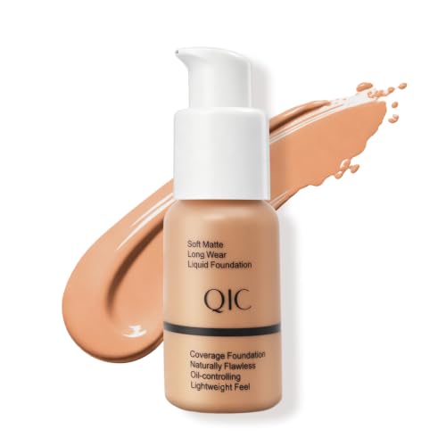 Image of QIC Liquid Foundation Full Coverage, Waterproof & Long Lasting, Buildable Coverage Foundation with Soft Matte Finish, Sweat Resistant & Oil Control for Flawless Look (05 Sand)