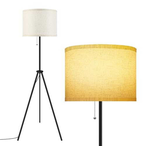 BoostArea Floor Lamp for Living Room, Tripod Floor Lamp, Linen Lamp Shade, Mid Century Standing Lamp for Living Room, Bedroom, Study Room and Office（Bulbs Not Included）
