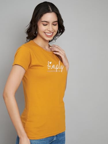 Image of Women Cotton Regular Fit Round Neck T-Shirt (Simply)