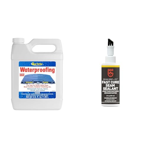 STAR BRITE Waterproofing Spray, Waterproofer + Stain Repellent + UV Protection - 64 OZ (081964) & Gear AID Seam Grip FC Fast Cure Sealant for Nylon and Polyester Tents, Tarps, Awnings, Clear, 2 oz