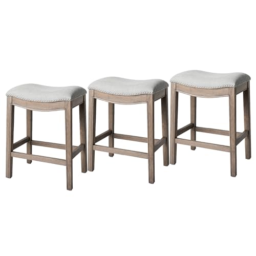 Maven-Lane-Adrien-26-Inch-Counter-Height-Upholstered-Backless-Saddle-Barstool-in-Reclaimed-Oak-Finish-with-Ash-Grey-Fabric-Cushion-Seat-Set-of-3 Maven Lane Adrien 26 Inch Counter Height Upholstered Backless Saddle Barstool in Reclaimed Oak Finish with Ash Grey Fabric Cushion Seat Set of 3