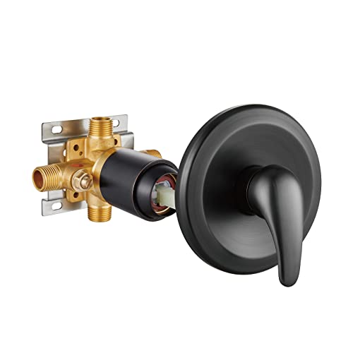 Cinwiny Shower Valve Wall Mount Bathroom Trim Kit, Oil Rubbed Bronze,2 Way Brass Rough-In Pressure Balancing Shower Valve Body, Wall Mount Single Handle Shower Mixer Valve Temperature Control #TOP13