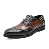 DXSYGMBN Zapatos Oxford Brogues Wingtip para Hombre, Zapatos de Vestir Bicolores de Piel Pulida, Azul Marino y Marrón, Cierre con Cordones,Negro,47 EU