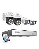 ZOSI 4K Kit de Cámara de Vigilancia PoE 8CH 8MP NVR Sistema con 4pcs 5MP Cámara de Seguridad IP, Visión Nocturna, Alarma de Movimiento, 2TB HDD para Grabación 24/7