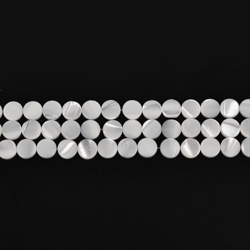Image of HAAMIIQII Natural White Mother of Pearl Shell Beads 8mm Coin Shape Semi Precious Stone Loose Gemstone Beads for Jewelry Making Strand 15 Inch (45-47pcs)