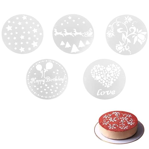 Plantillas para Tarta, Juego De 5 Moldes De Plástico Para Decoración De Tartas, flores plantilla moho spray, Plantillas para Hornear para Fondant, Tartas De Cumpleaños, Bodas, Pasteles, Chocolate