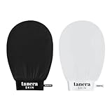 Tanera Skin Premium Peeling Handschuh für Körper - bei Reibeisenhaut (Keratosis Pilaris), Selbstbräuner Entfernung, Unreine Haut, Erdbeerbeine, Kessa Hamam Body Scrub (Schwarz/Weiß (2 Stück))