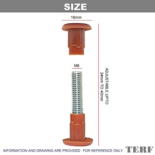TERF® Cabinet Connecting Jointing Binding Post Screw Bolt M6 (6mm) Steel Threaded Furniture Cabinet Fixing Connector Screw for Join Furniture Thickness 34mm to 40mm Light Brown - Image 3