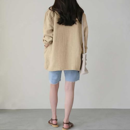 chouyatou Women's Business Casual Blazer Cotton Linen Office Loose Fit Notch Neck Open Front Jacket Coat2