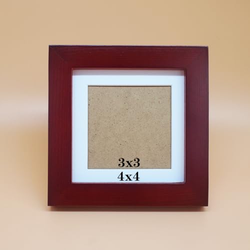 Elegant Red 4x4 Picture Frame with Mat. Solid Wood Photo Frame with 3x3 Mat. for Home & Office Decor, Perfect for Wall Gallery, Desk, and Gift Giving.Acrylic Front Transparent Board (not Glass)