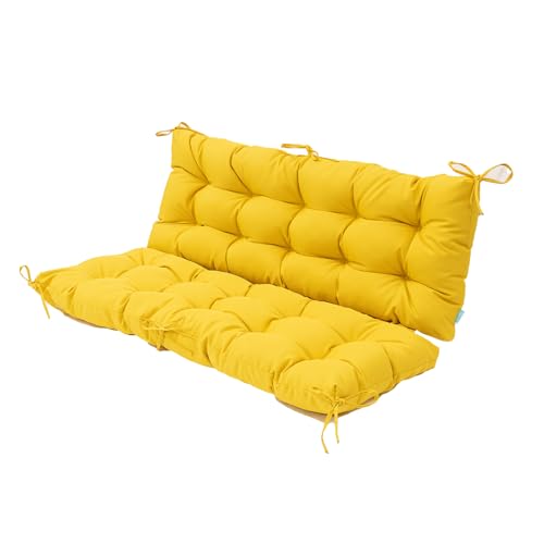 QILLOWAY Outdoor Swing Cushion Waterproof Replacement Cushion for 3 Seater Porch Patio Bench, 51 Inch Polyester Outdoor Cushion with Backrest & Ties, Yellow