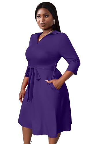 Image of FANDEE Plus Size Midi Dress for Women - Printing Summer Dresses for Wedding Guest Cocktail Party 3 /4 Sleeve V Neck(L-5XL)