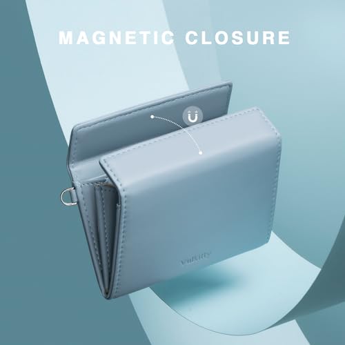 Credit Card Wallet with Chain Strap for Women Minimalist Magnetic Closure Pouch Change Wallet RFID Blocking Slim Coin Purse (Blue)4