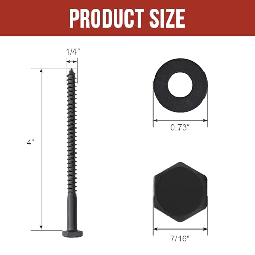 Tornillos Tirafondo para madera Hexagonales de 1/4 pulgada x 4 pulgadas, paquete de 100 unidades, acero con recubrimiento anticorrosivo negro miniatura 4