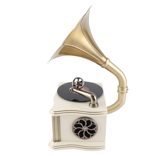 Vintage Phonograph Speaker Gramophone Speaker Dual Speaker Type C Charging HiFi Sound for Mobile Phones (White)