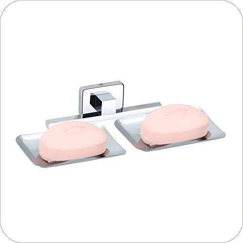 Image of EASYHOME FURNISH Premium Stainless Steel Double Soap Dish for Bathroom and Kitchen | Wall-Mounted Dual Soap Holder with Chrome Finish | Rust-Proof, Heavy-Duty Soap Stand Tray (Square-38 08)