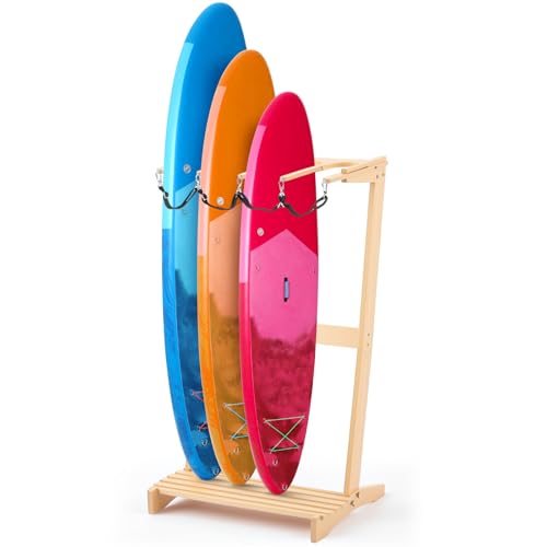 CroBlissful Surfboard Rack Freestanding Vertical Surf Board Stand for 4 Boards Bamboo Display Rack for Shortboard Snowboard Skateboard Ski and Wakeboard(Natural)