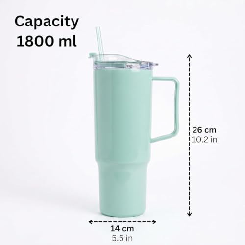Image of 1800ML Large Capacity Plastic Tumbler with Handle & Straw, BPA Free Reusable Water Cup, Leakproof Lid, Hot & Cold Drink Travel Mug for Office, Gym, Travel, Home, Multicolor