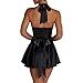 LuFeng Women's Sexy Sleeveless Halter Deep V Neck Backless Tie Back Waist Flowy Drape Satin Cocktail Mini Dress Black
