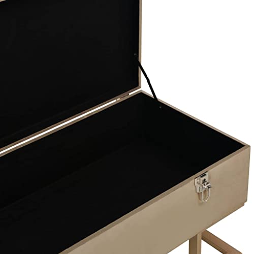 Banc avec compartiment de rangement en velours de luxe beige et pieds dorés géométriques - 6