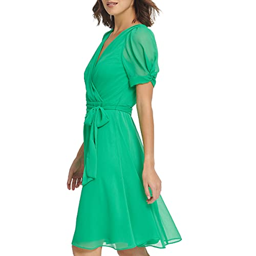 Image of DKNY Womens Sleeveless Faux Wrap Midi Dress