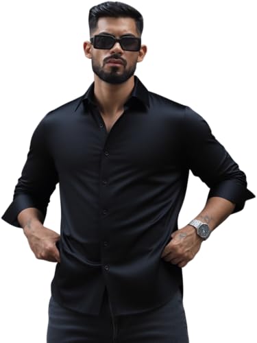 Image of IndoPrimo Men's Stylish Solid Satin Casual Shirt for Men Full Sleeve