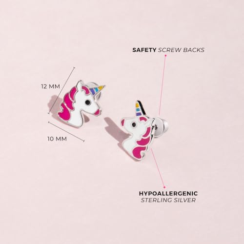 925 Sterling Silver Multi-color Unicorn Earrings Safety Screw Back Stud for Girls - Adorable Colorful Unicorn Earrings Gift for Unicorn Loving Children - Fun and Unique Earring Safety Studs4