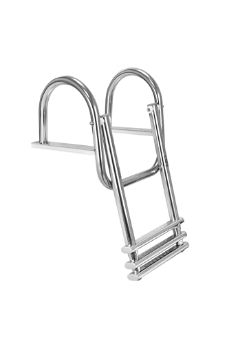 24ocean Edelstahl Badeleiter mit Handgriff 3-Stufen Teleskopleiter | für Badeplattformen Dockleiter Pontonboot Yachtleiter Poolleiter | ausziehbar