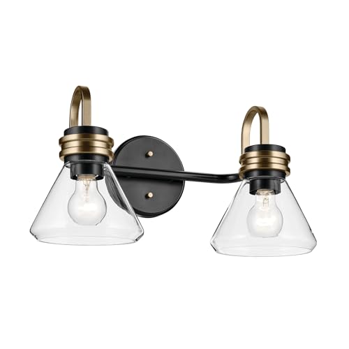 Image of Kichler Farum 19.25 inch 2-Light Bathroom Vanity Light Fixture with Clear Glass in Black, Modern Wall Mount Light for Vanity Mirror Over Sink (19.25 inch W x 9.5 inch H), 55154BKCLR