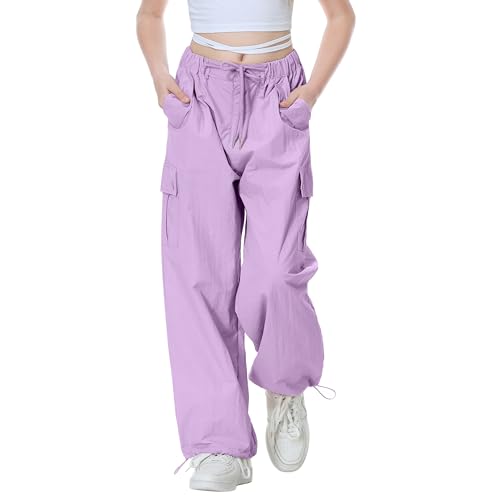 Image of Rolanko Parachute Pants for Girls Y2K Cargo Trousers with Pockets Harajuku Jogger Pants Kids 4-14 Years