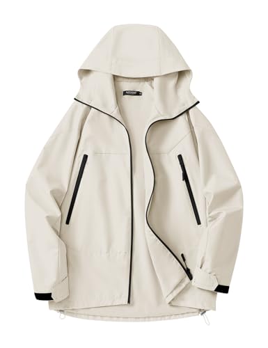 Avoogue Oversized Lightweight Raincoats Waterproof Windbreaker Jacket Waterproof Rain Jackets for women Beige L