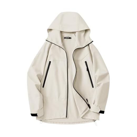 Avoogue Jaqueta de chuva feminina, caimento solto, impermeável, leve, corta-vento com capuz, Bege, GG