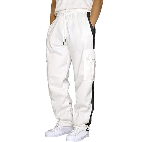 GKZA Sweat Pants Mens Adult Black Sweatpants Men Straight Leg Sweatpants Men's Casual Pants Mens Running Pants Baggy Sweats Men Baggy Sweatpants Baggy Pants Men Pants for Men Tacti(White,XL)
