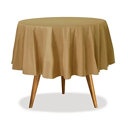 Image of Party Dimensions Gold Disposable Plastic Tablecloth for Round Tables (36 Pack) Table Cloths for Parties, Events & Weddings, Indoors & Outdoors, 84 inches, Plastic Table Cover