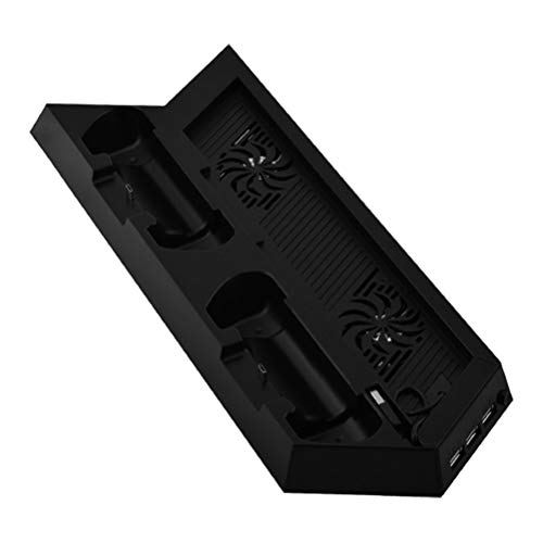 Preisvergleich Produktbild Uonlytech Vertikaler Ständer für PS4 mit Lüftercontroller Ladestation mit doppeltem Ladegerät für Playstation 4 USB HUB-Anschluss (schwarz)